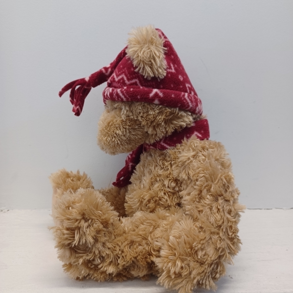 Russ Berrie Cranberry Brown Teddy Bear with Red Hat and Scarf Plush Stuffy - Picture 5 of 9